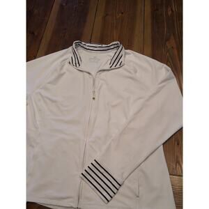 Southern Tide Women's Full Zip Jacket Size XL White With Navy Blue Stripes Cuffs